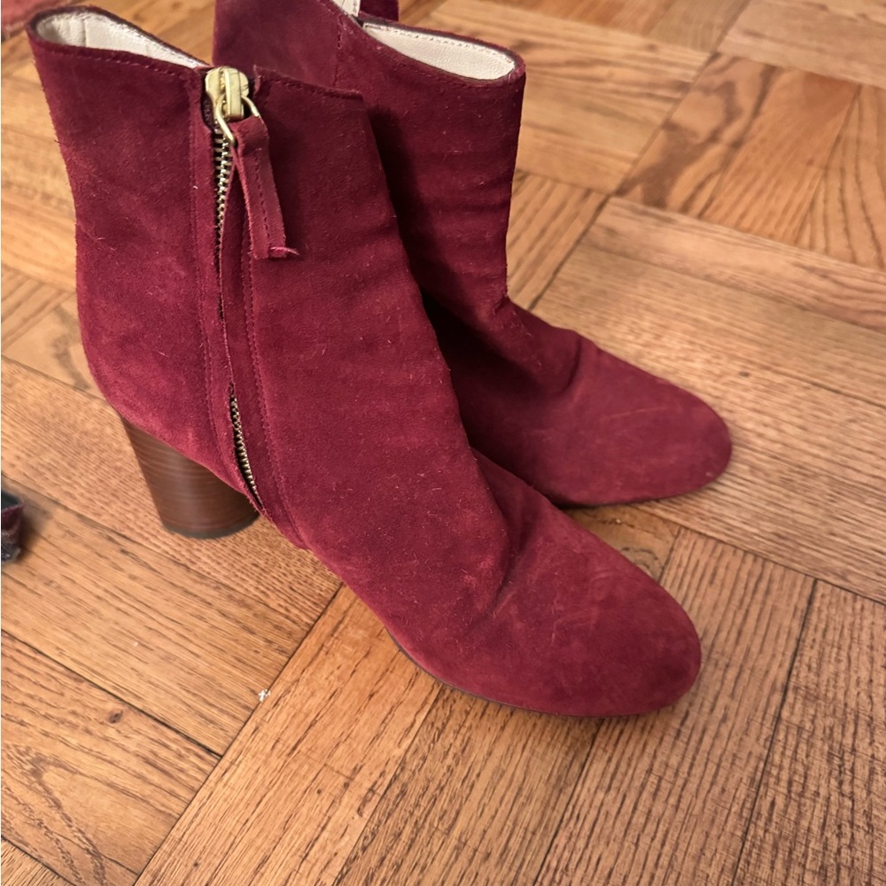 Stunning Cranberry Colored Suede Ankle Boots made in France leather upper